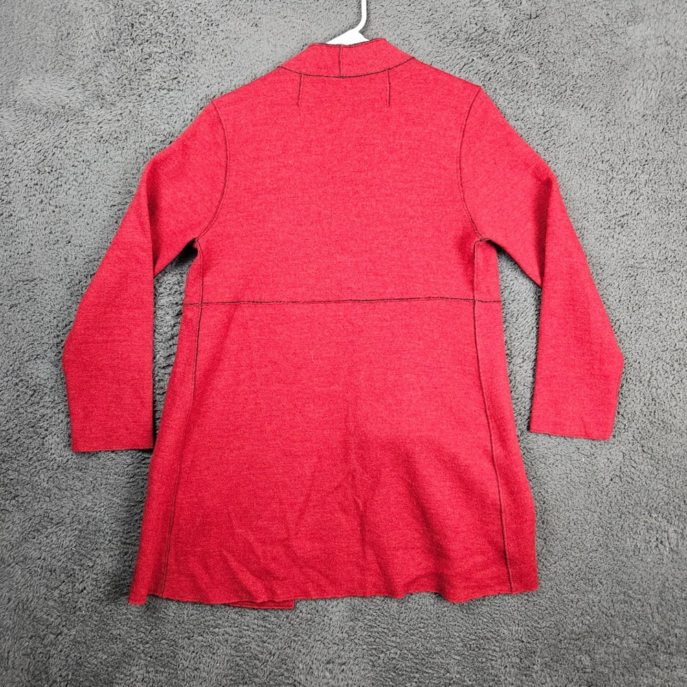 Eileen Fisher Womens XS Red Merino Wool Open Front Mock Neck Cardigan Jacket - Picture 6 of 8